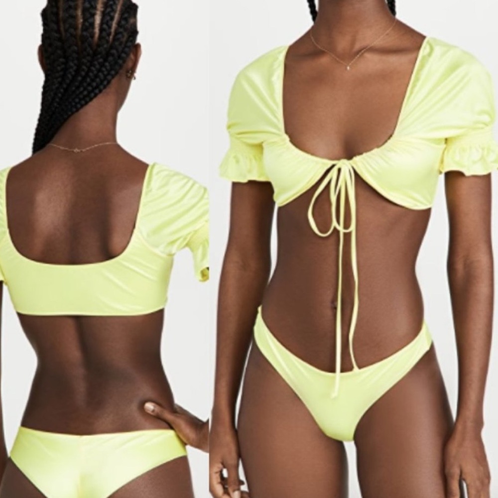 Frankies Bikinis NWOT Marina Satin Cheeky Btms(L) Carly Ruffle Satin Top (M)